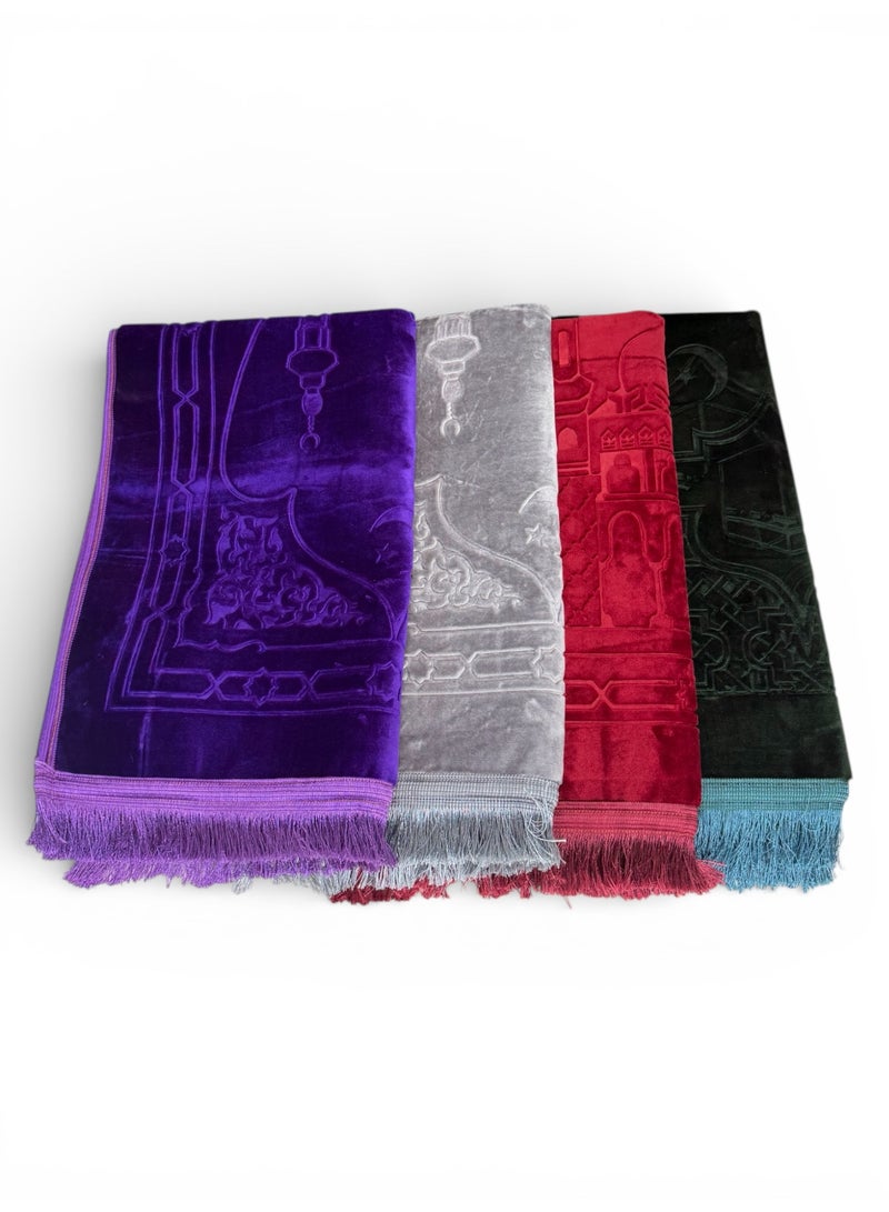 Luxury Prayer Set: Soft Velvet Mat (120x80 cm) 800g Weight with Gift Prayer Beads - Royal Red - Image 3